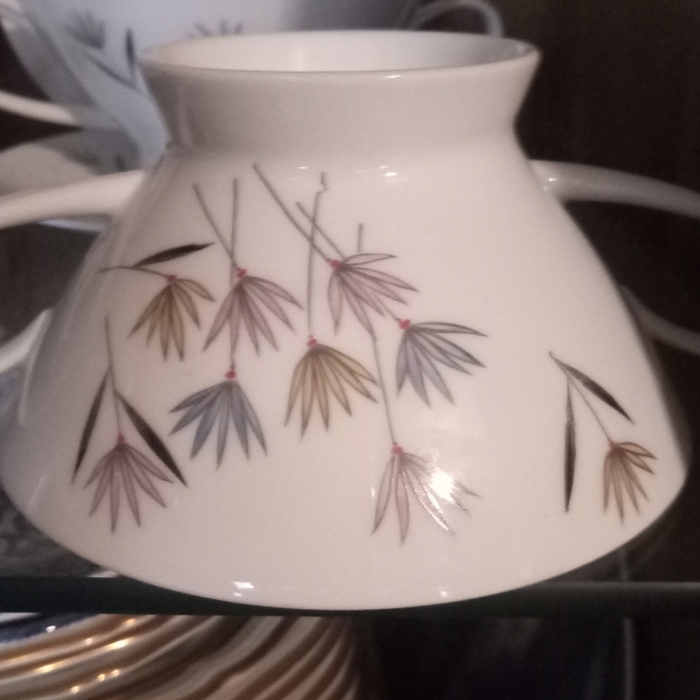 Footed cream soup cups and plates or